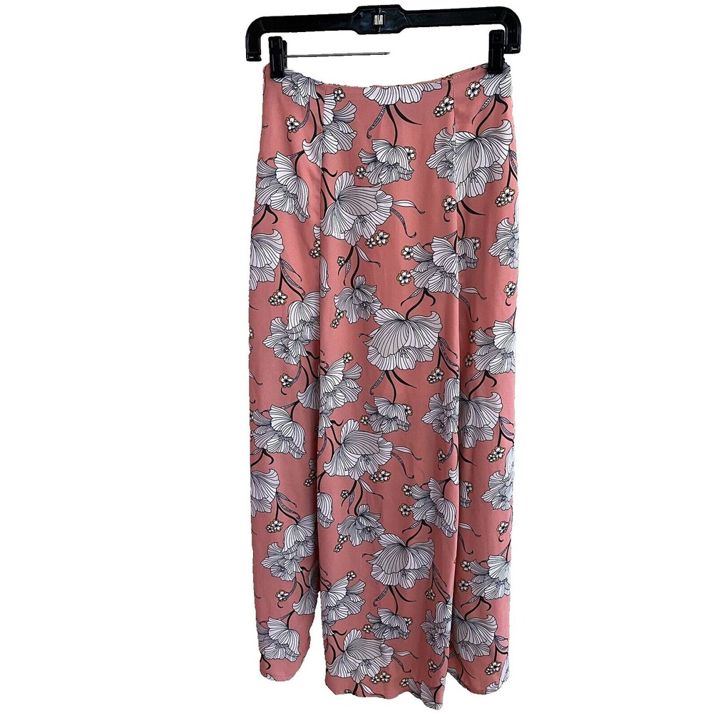 Lush Common Thread Womens Maxi Long Skirt Small S Pink Floral Button Front Split